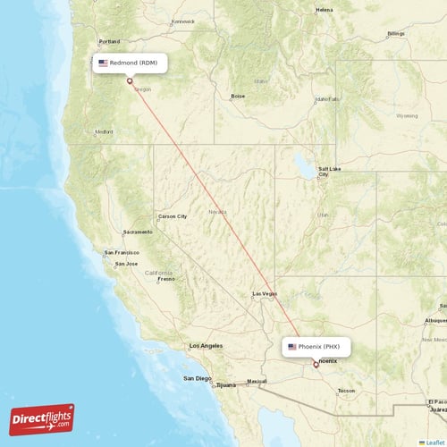 Redmond - Phoenix direct flight map