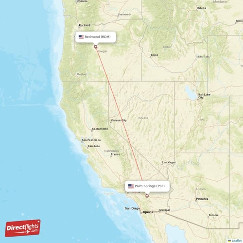 Redmond - Palm Springs direct flight map