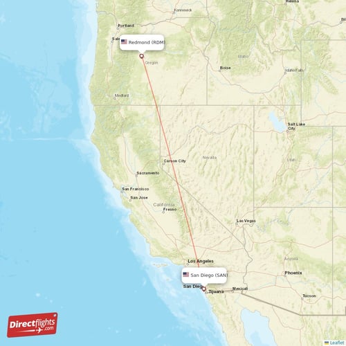 Redmond - San Diego direct flight map