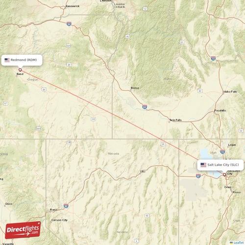 Redmond - Salt Lake City direct flight map