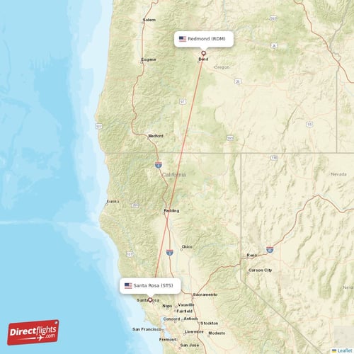 Redmond - Santa Rosa direct flight map