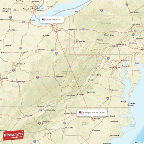 Raleigh/Durham - Cleveland direct flight map