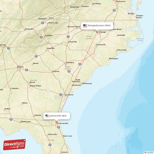 Raleigh/Durham - Jacksonville direct flight map