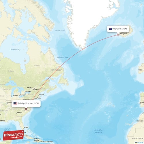 Raleigh Direct Flights Map