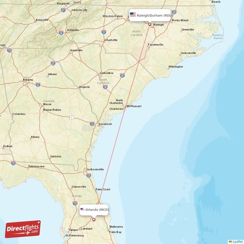 Raleigh/Durham - Orlando direct flight map