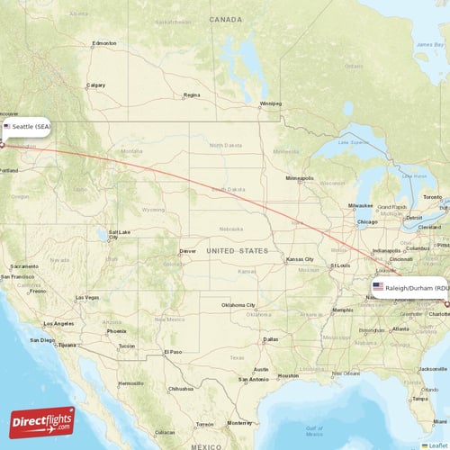 Raleigh/Durham - Seattle direct flight map