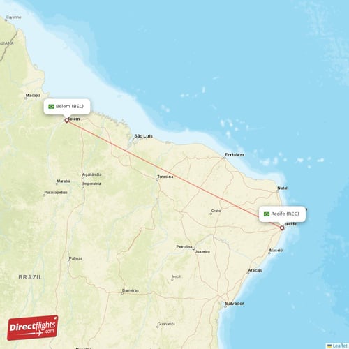 Recife - Belem direct flight map