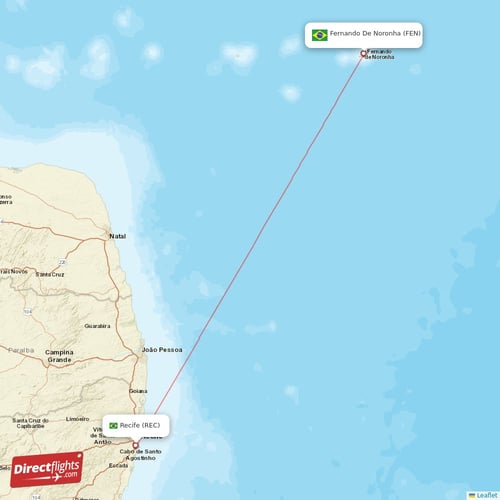 Recife - Fernando De Noronha direct flight map