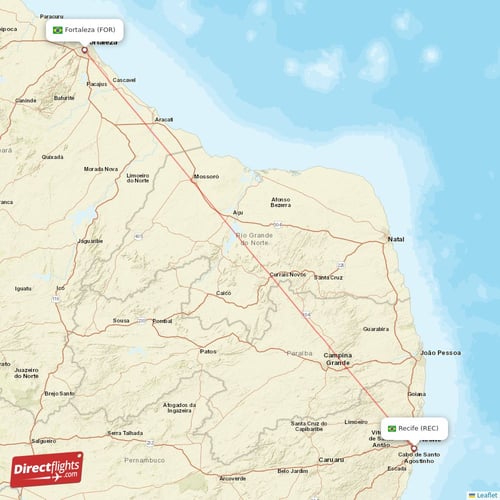 Recife - Fortaleza direct flight map