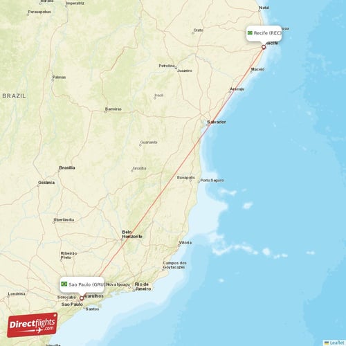 Recife - Sao Paulo direct flight map