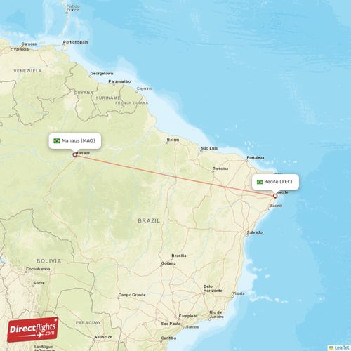 Recife - Manaus direct flight map