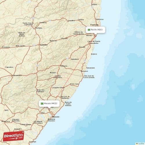 Recife - Maceio direct flight map