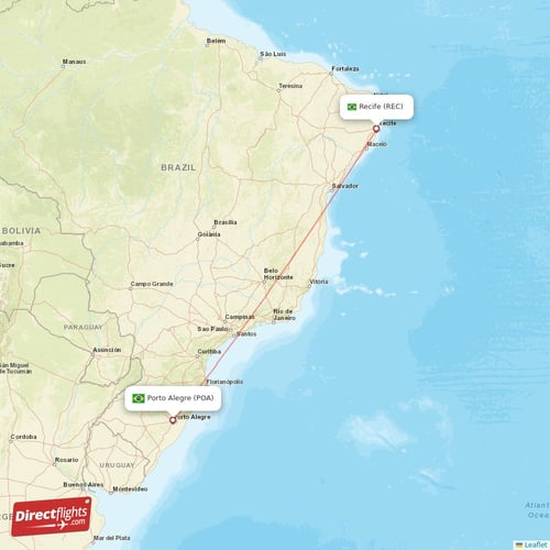 Recife - Porto Alegre direct flight map