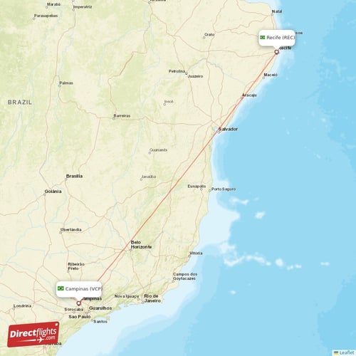 Recife - Campinas direct flight map