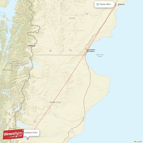 Trelew - El Calafate direct flight map