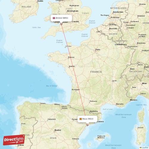 Reus - Bristol direct flight map