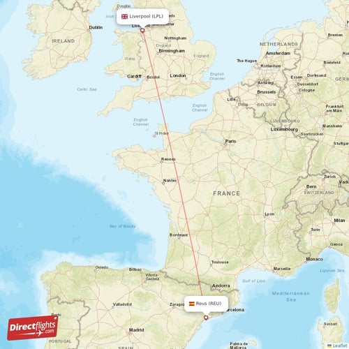 Reus - Liverpool direct flight map