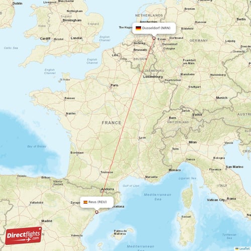 Reus - Dusseldorf direct flight map