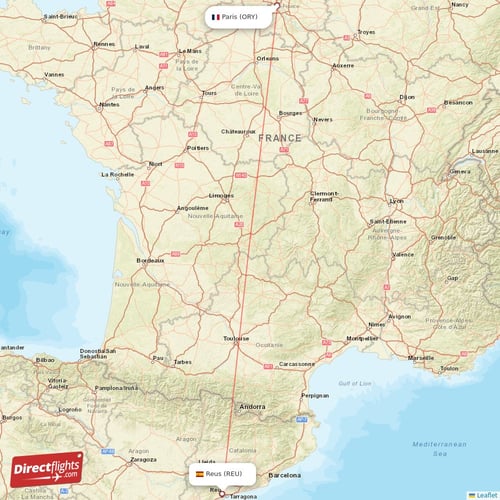 Reus - Paris direct flight map