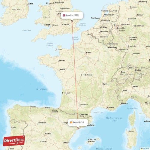 Reus - London direct flight map
