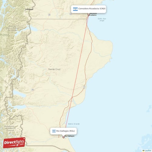 Rio Gallegos - Comodoro Rivadavia direct flight map