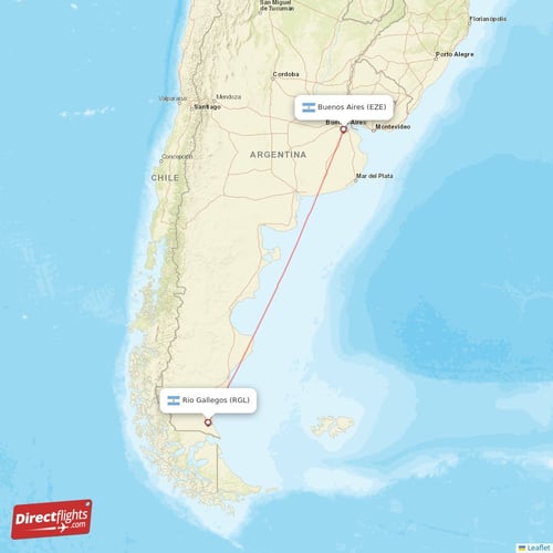 Rio Gallegos - Buenos Aires direct flight map