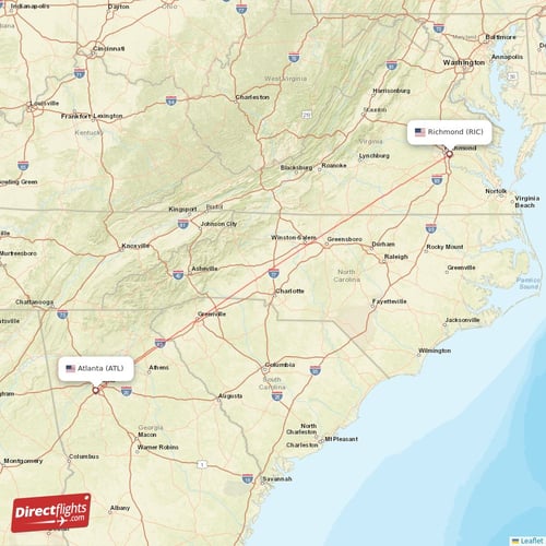 Richmond - Atlanta direct flight map