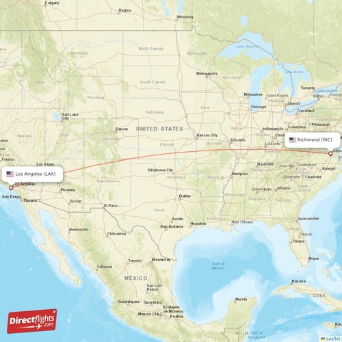 Richmond - Los Angeles direct flight map