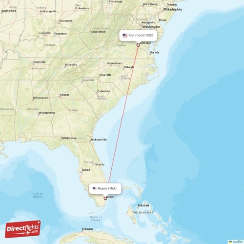 Richmond - Miami direct flight map