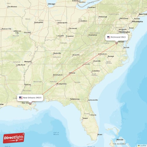 Richmond - New Orleans direct flight map