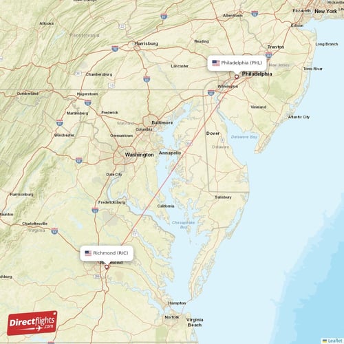 Richmond - Philadelphia direct flight map