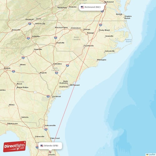 Richmond - Orlando direct flight map