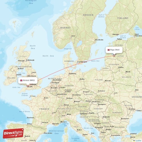 Riga - Bristol direct flight map