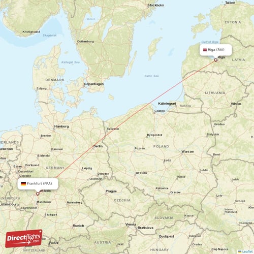 Riga - Frankfurt direct flight map