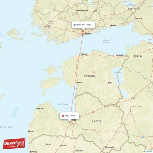 Riga - Helsinki direct flight map
