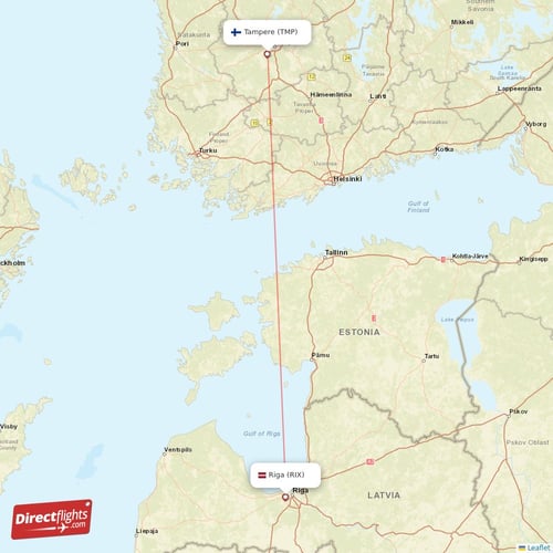 Riga - Tampere direct flight map