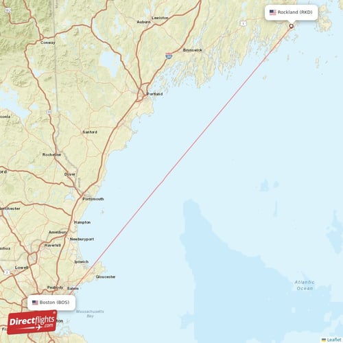 Rockland - Boston direct flight map
