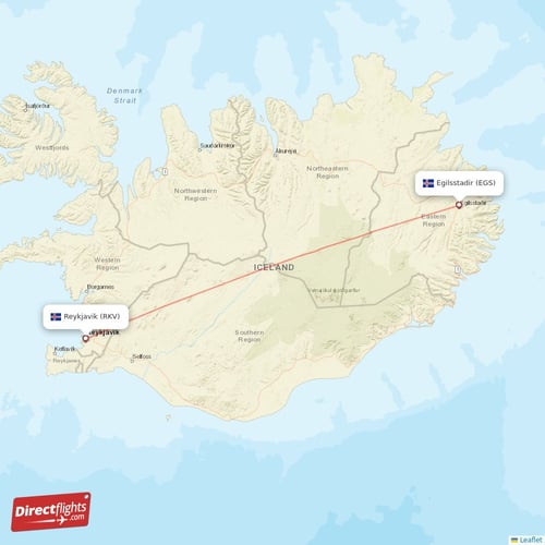 Reykjavik - Egilsstadir direct flight map