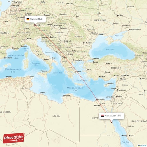 Marsa Alam - Munich direct flight map