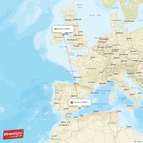 Corvera - Dublin direct flight map