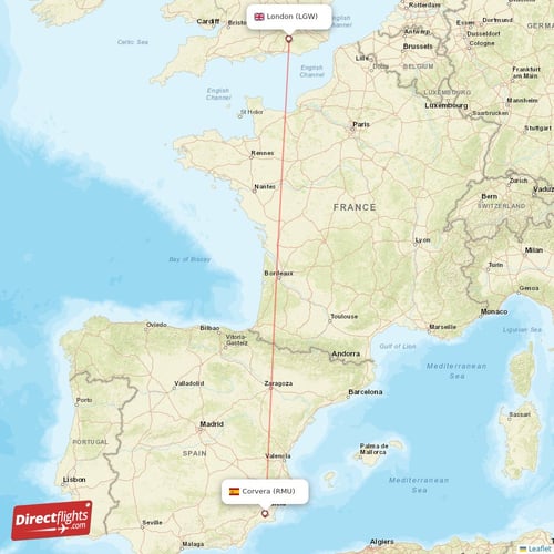 Corvera - London direct flight map