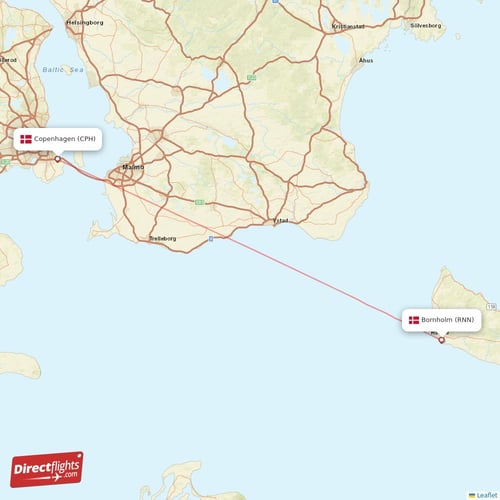 Bornholm - Copenhagen direct flight map