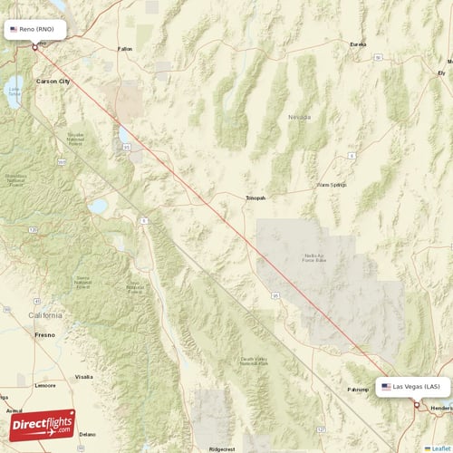 Reno - Las Vegas direct flight map