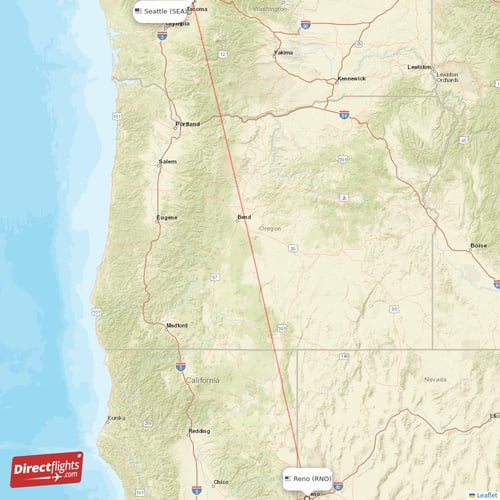 Reno - Seattle direct flight map