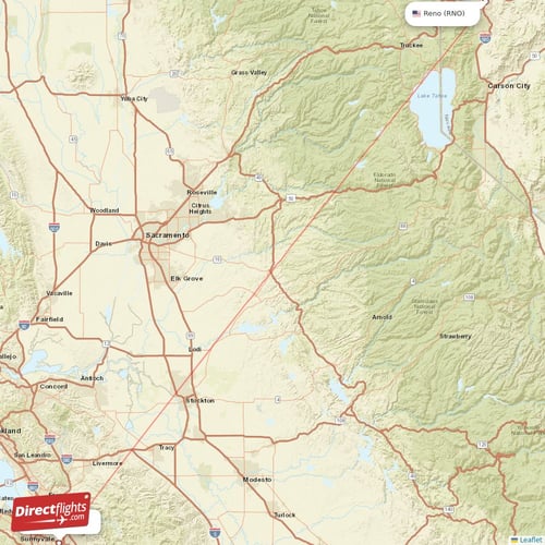 Reno - San Jose direct flight map