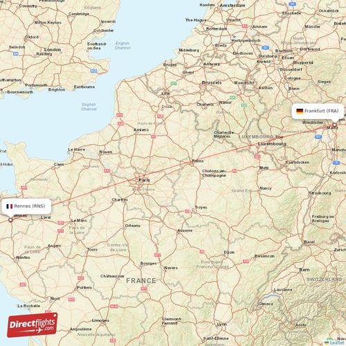 Rennes - Frankfurt direct flight map