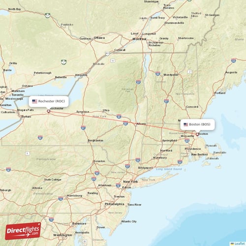 Rochester - Boston direct flight map