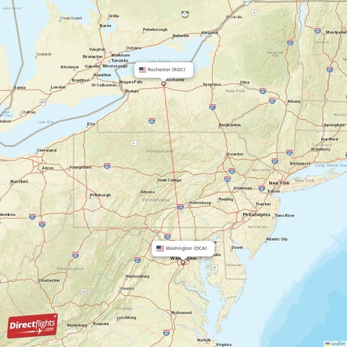 Rochester - Washington direct flight map