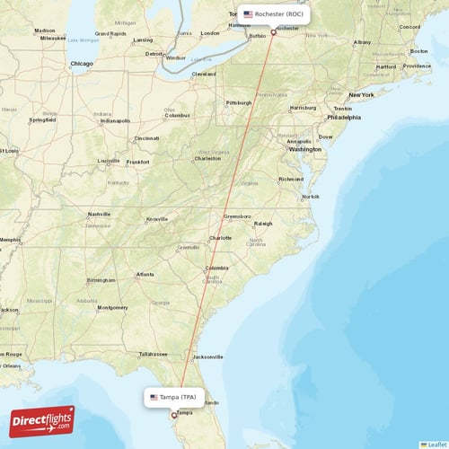 Rochester - Tampa direct flight map