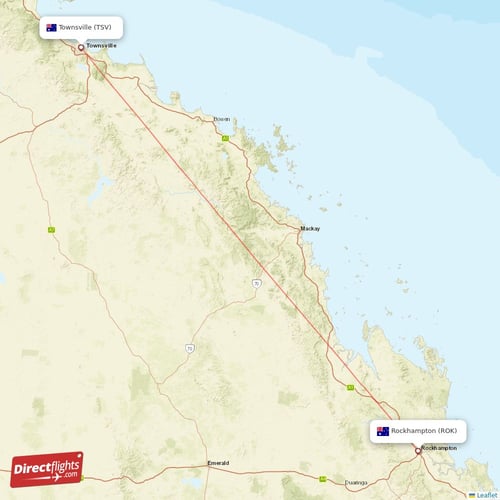 Rockhampton - Townsville direct flight map